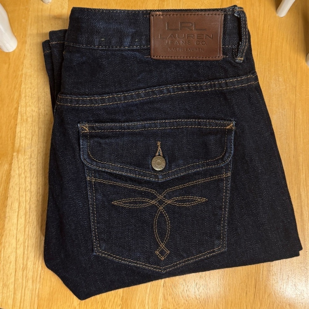 Lauren Ralph Lauren Boot Cut Jeans 8 Dark Wash Classic Bootcut Flap Pocket Dark